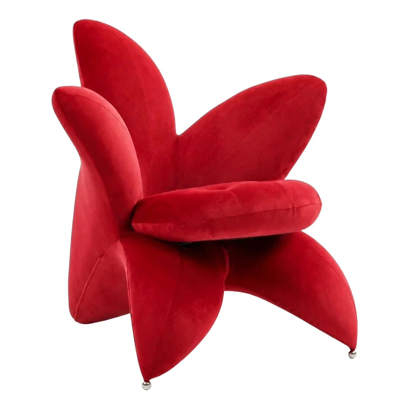 Sculptural Red Velvet Flower Shaped Lounge Chair