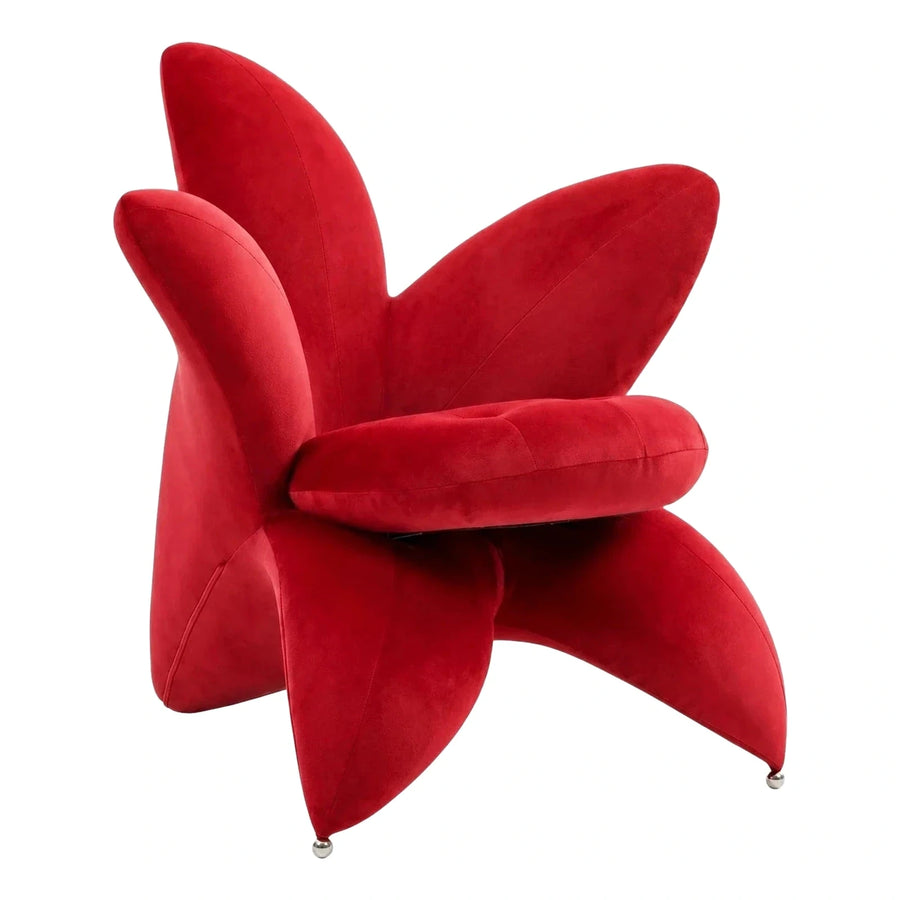 Sculptural Red Velvet Flower Shaped Lounge Chair