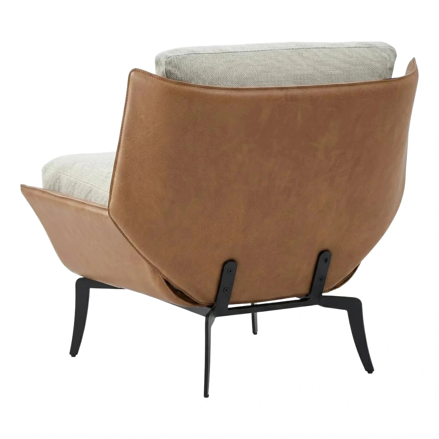 Contemporary Brown Leather Armchair with Cream Cushions