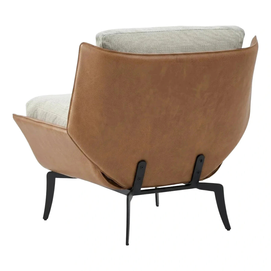 Contemporary Brown Leather Armchair with Cream Cushions