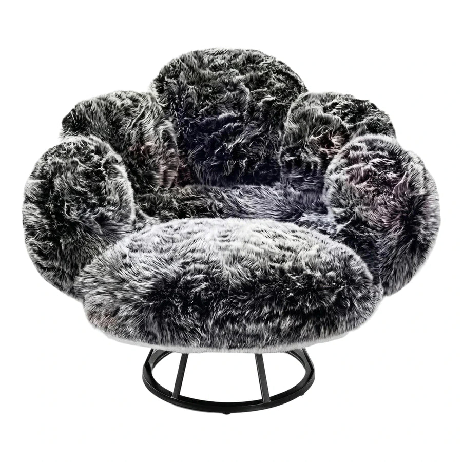 Grey Faux Fur Flower Swivel Lounge Chair