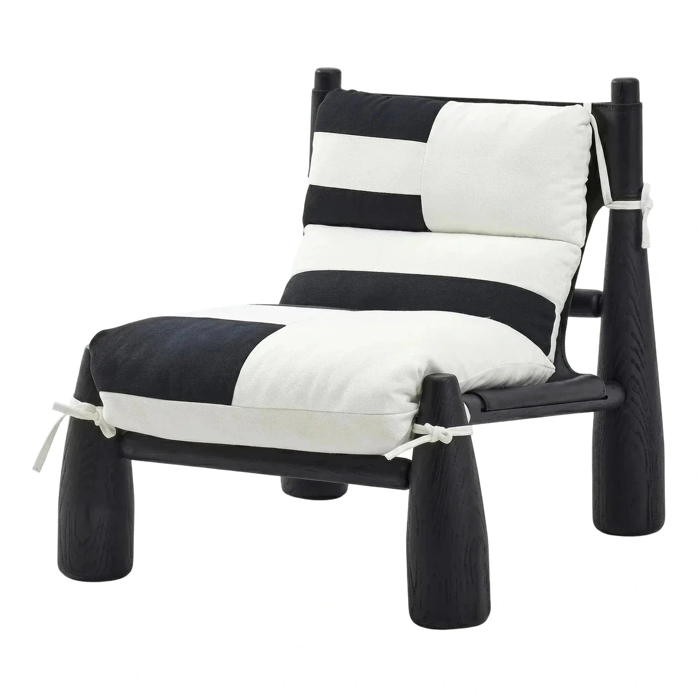 Modern Black Wood Lounge Chair with Color Block Cushions