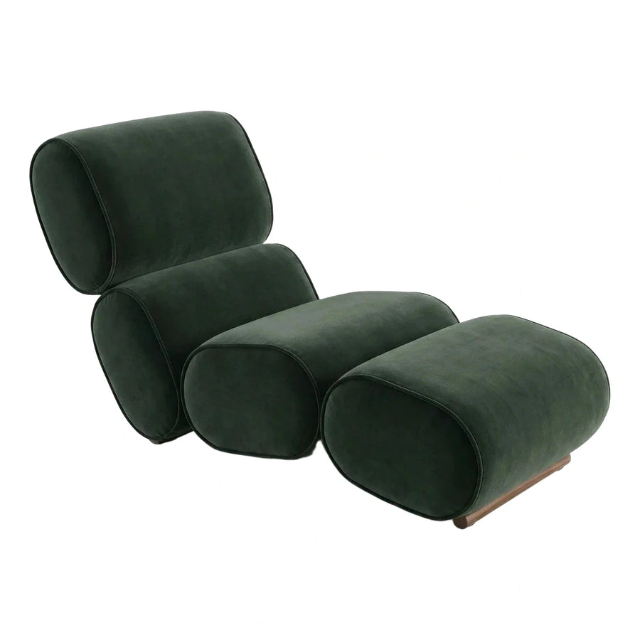 Emerald Green Velvet Lounge Chair with Ottoman