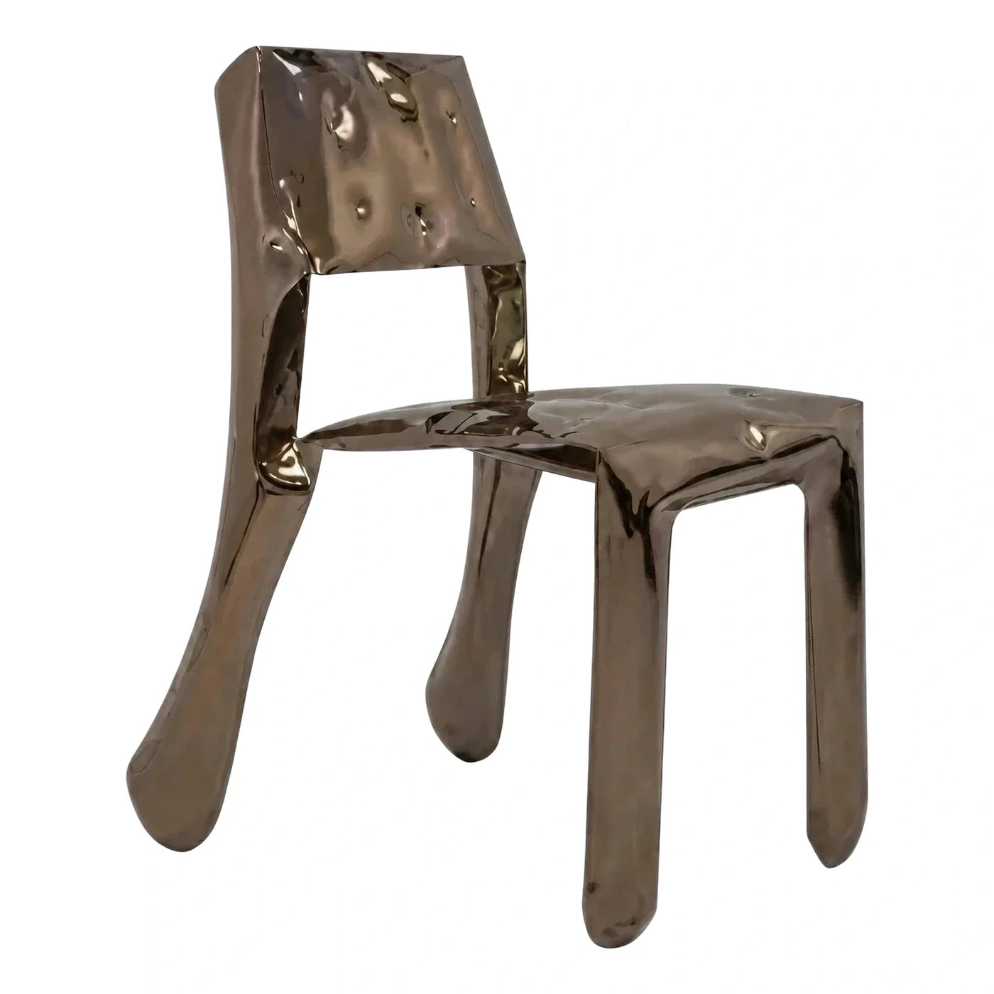 Sculptural Bronze Metal Dining Chair with Glossy Finish