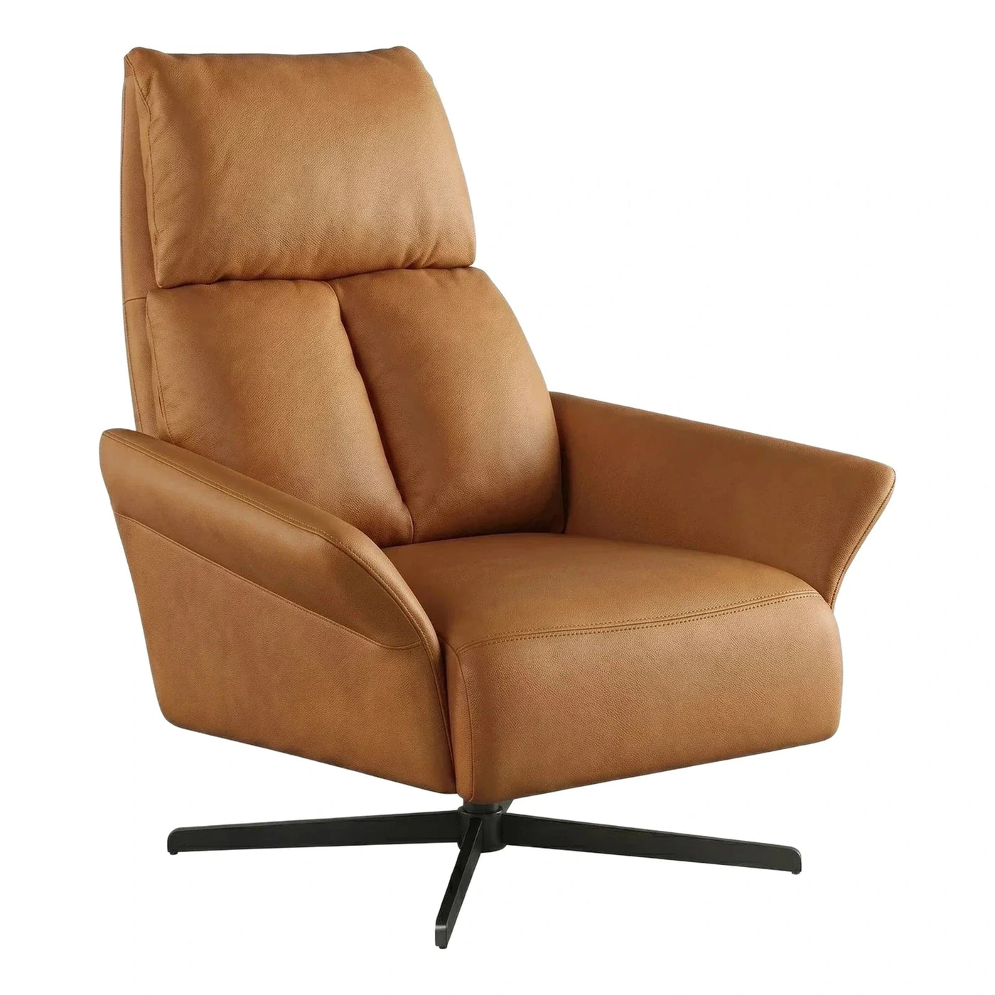 Contemporary Tan Leather Swivel Lounge Armchair
