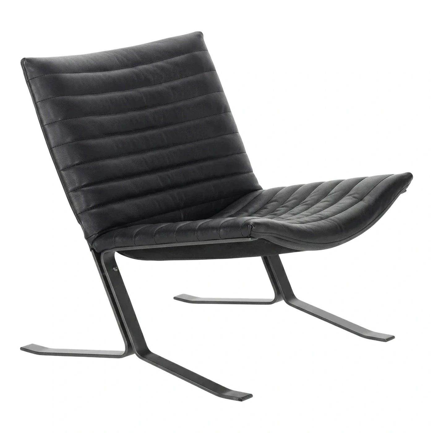 Black Leather Cantilever Lounge Chair with Metal Base