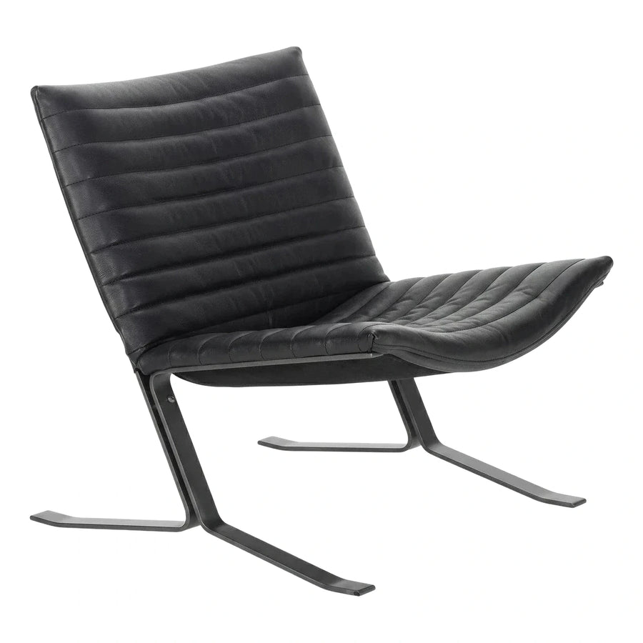 Black Leather Cantilever Lounge Chair with Metal Base