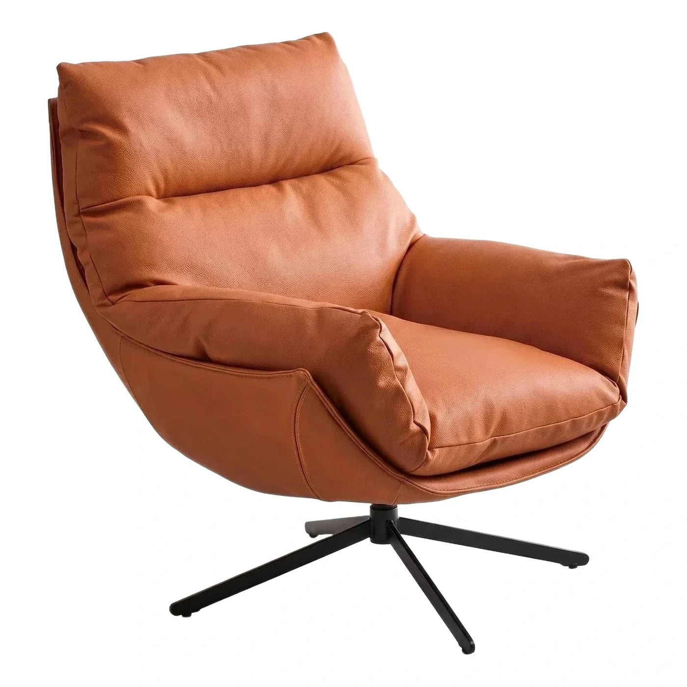 Modern Brown Leather Swivel Lounge Chair