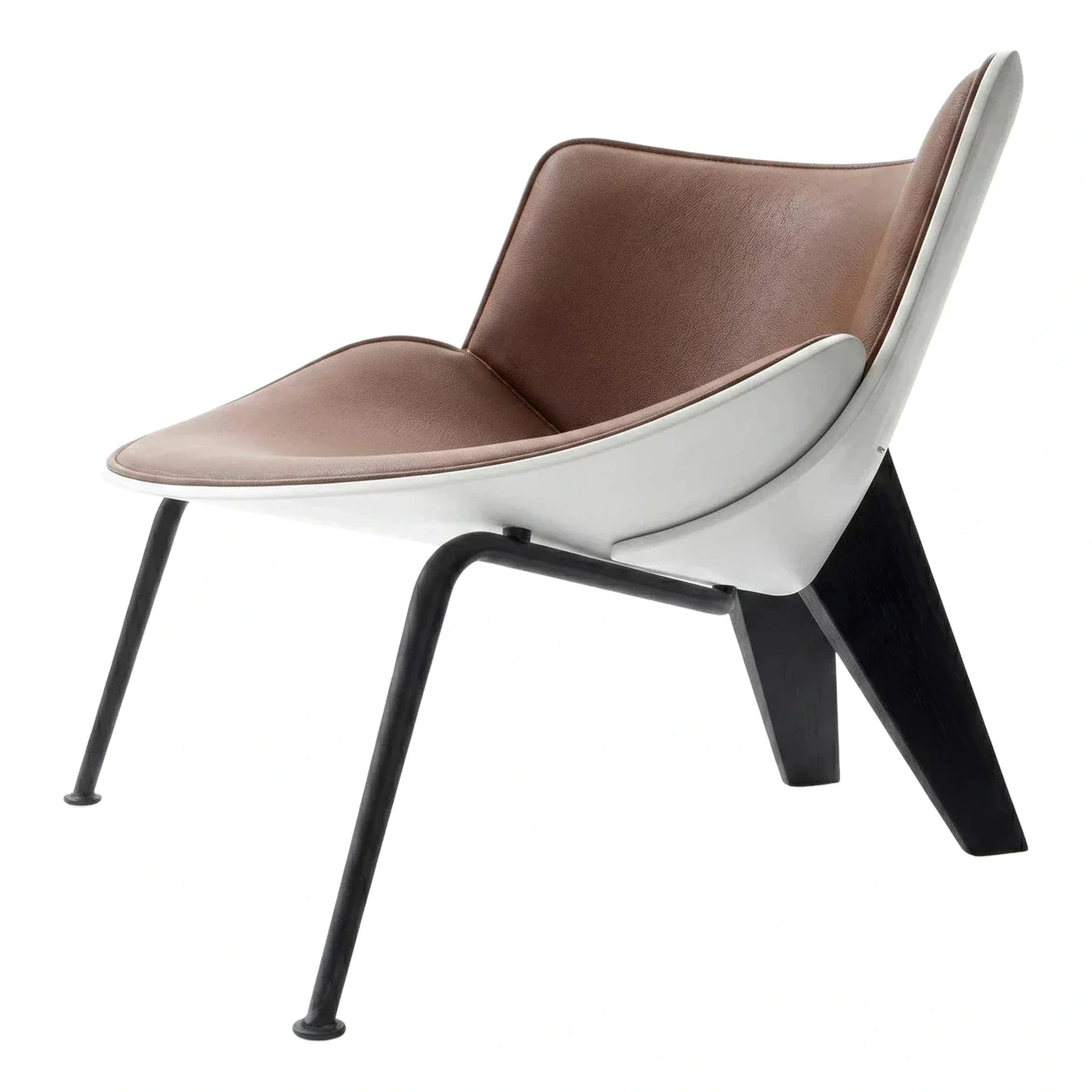 Modern Brown Leather Lounge Chair with White Shell