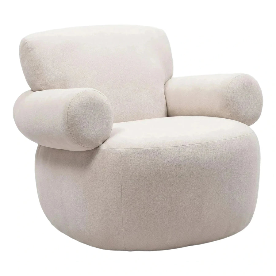 Modern Cream Fabric Tub Armchair with Cylindrical Arms