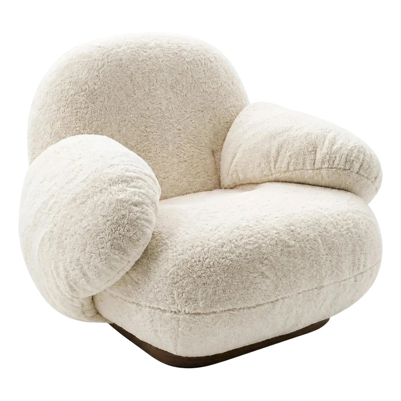 Modern Cream Boucle Lounge Chair with Wooden Base