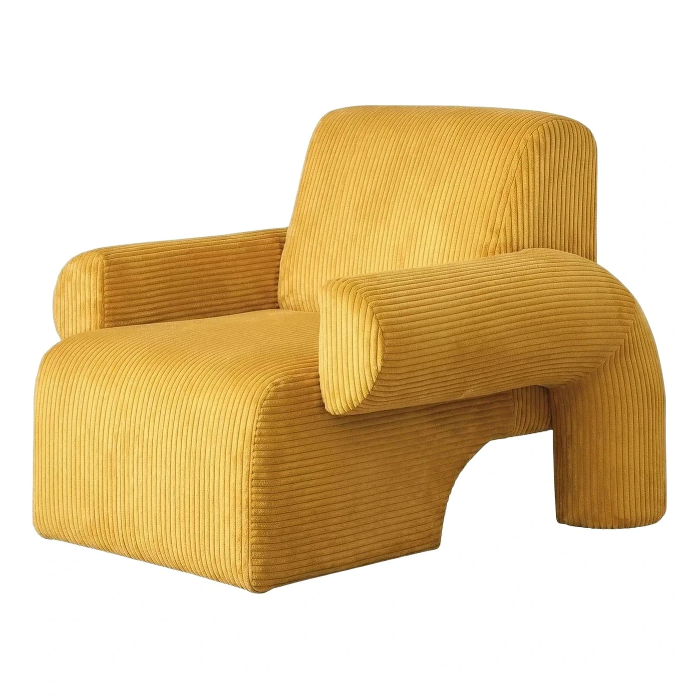 Modern Mustard Yellow Ribbed Fabric Lounge Chair