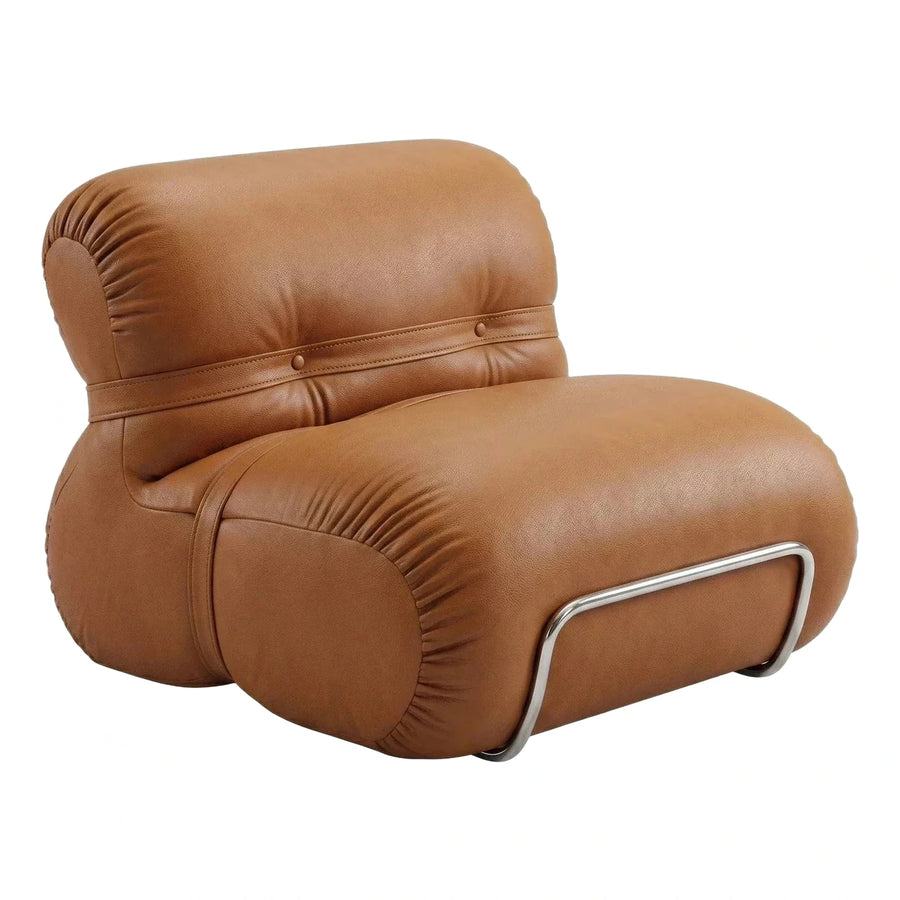 Modern Brown Leather Lounge Chair with Chrome Base