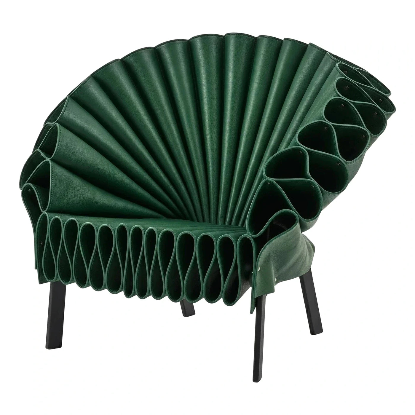 Emerald Green Pleated Leather Sculptural Lounge Chair