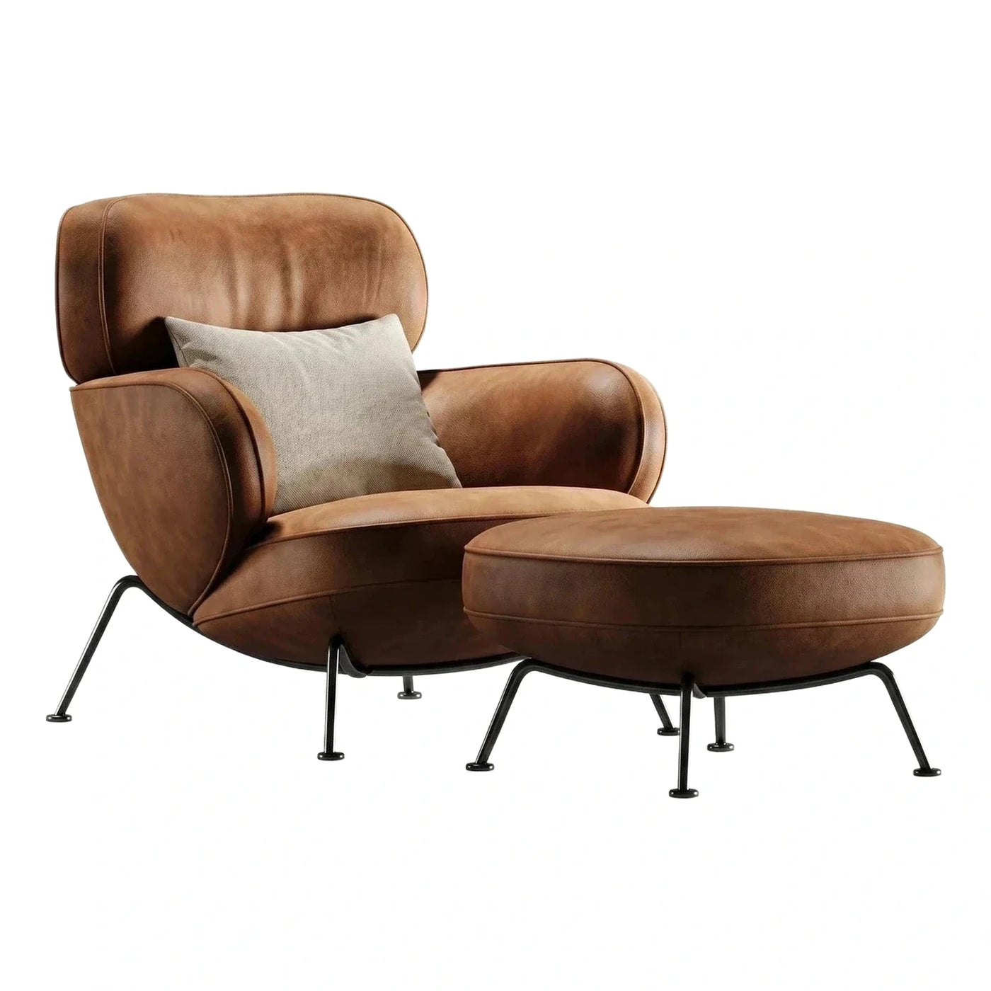 Modern Brown Leather Lounge Chair and Ottoman Set