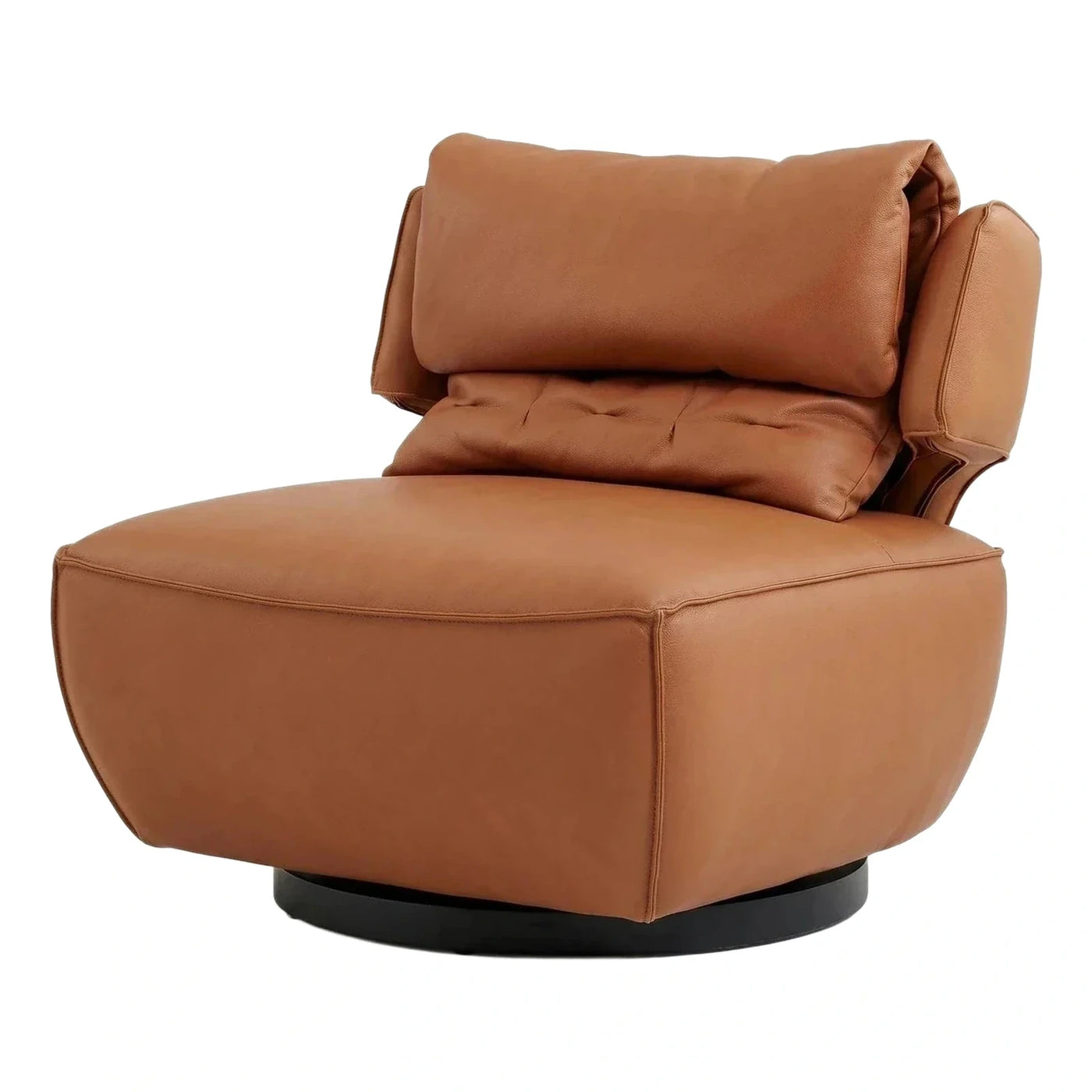Modern Tan Leather Swivel Lounge Chair