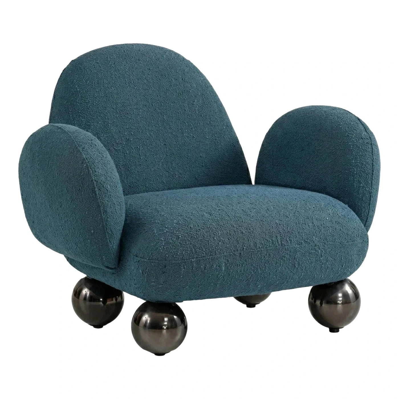 Modern Blue Boucle Armchair with Spherical Legs
