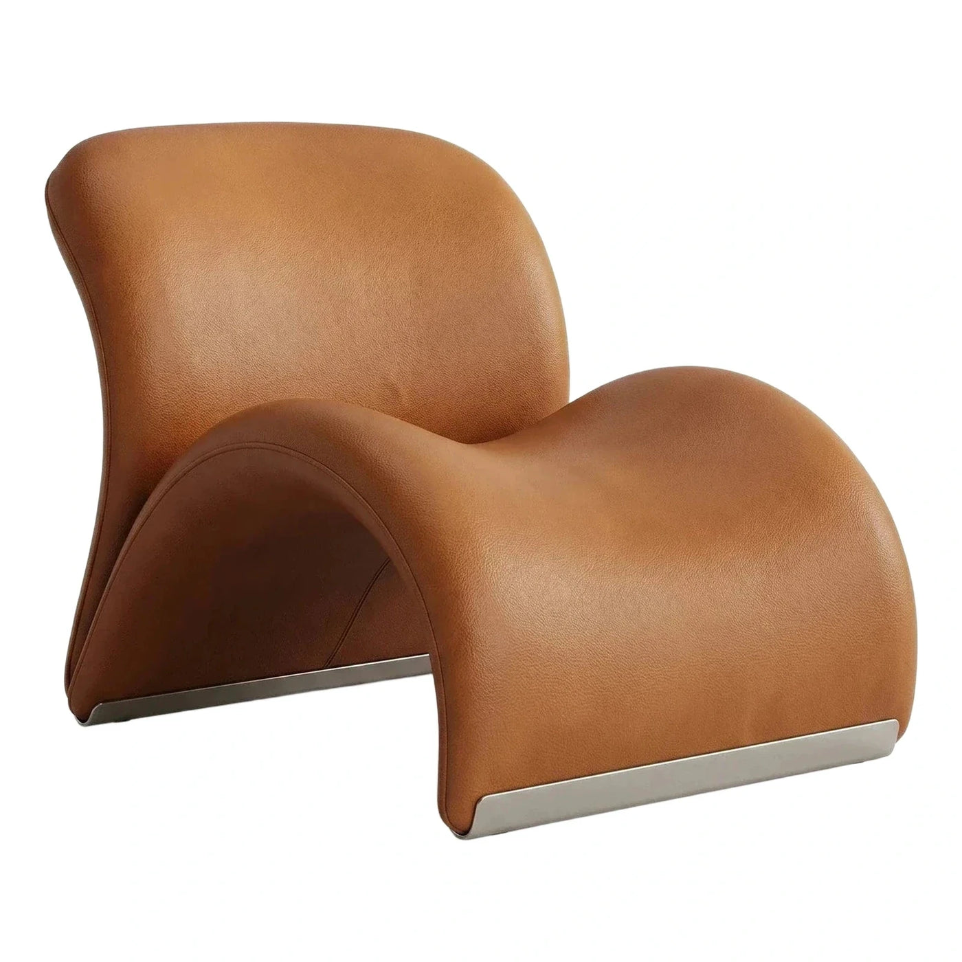 Modern Brown Leather Sculptural Lounge Chair