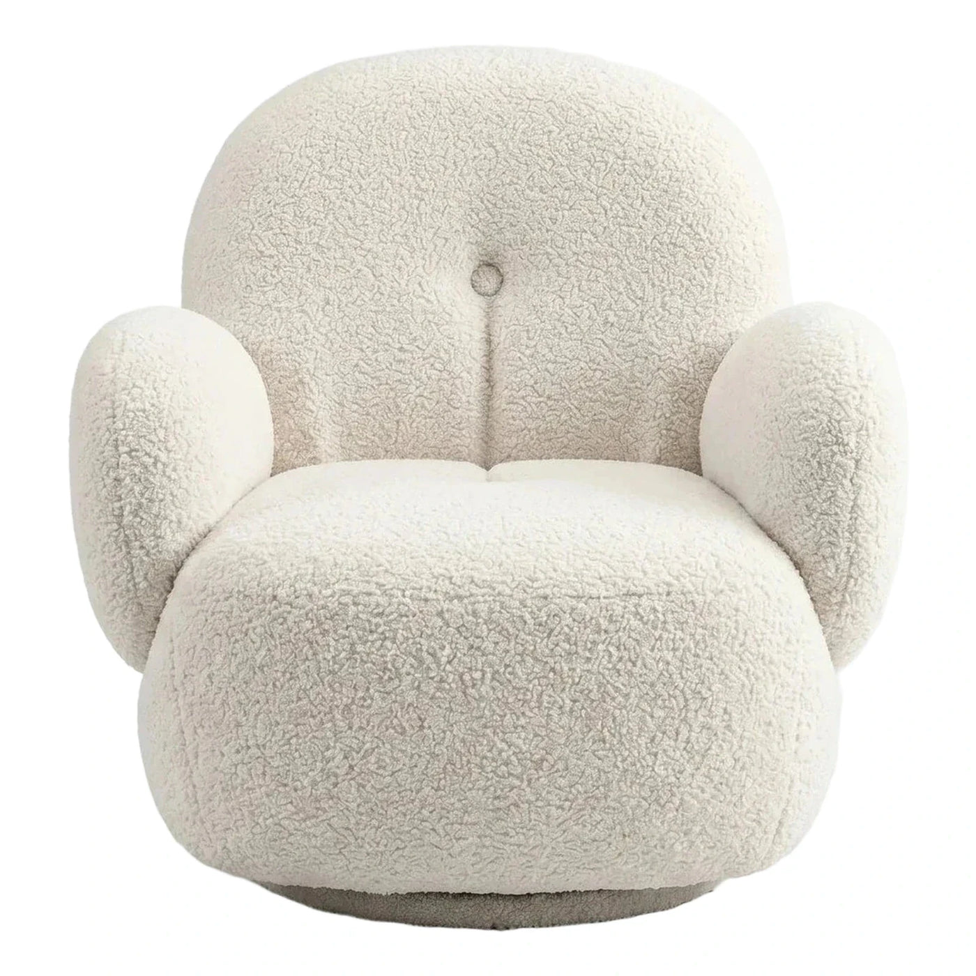 Cream Boucle Round Armchair with Button Tuft
