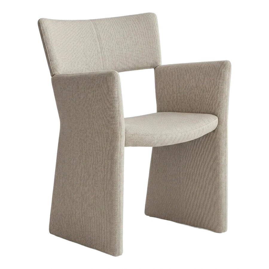 Modern Beige Fabric Sculptural Armchair with Panel Base