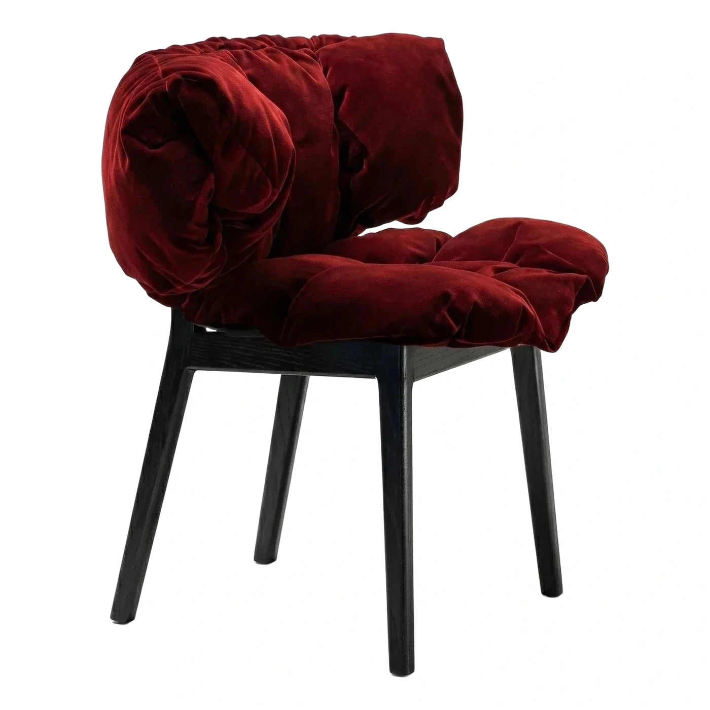 Burgundy Velvet Lounge Chair with Black Wood Legs