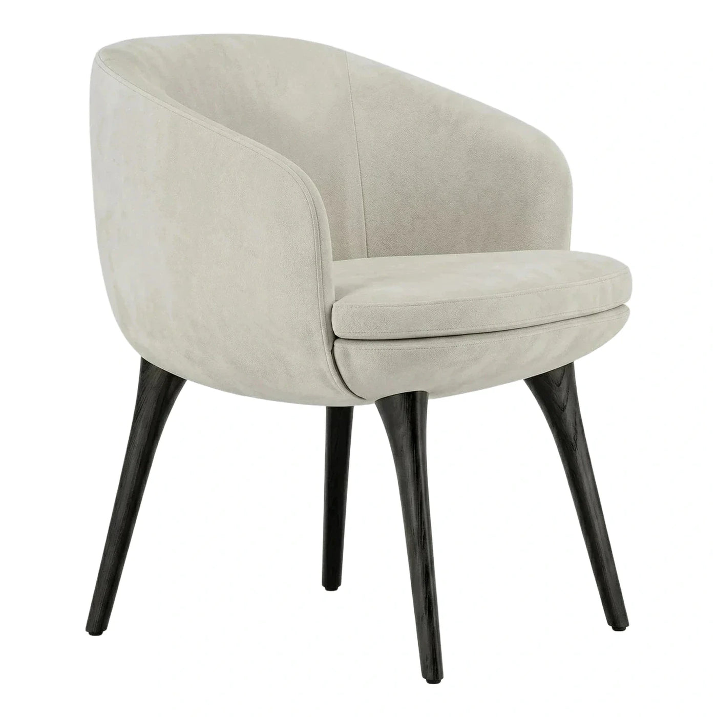 Cream Fabric Tub Armchair with Dark Wood Legs
