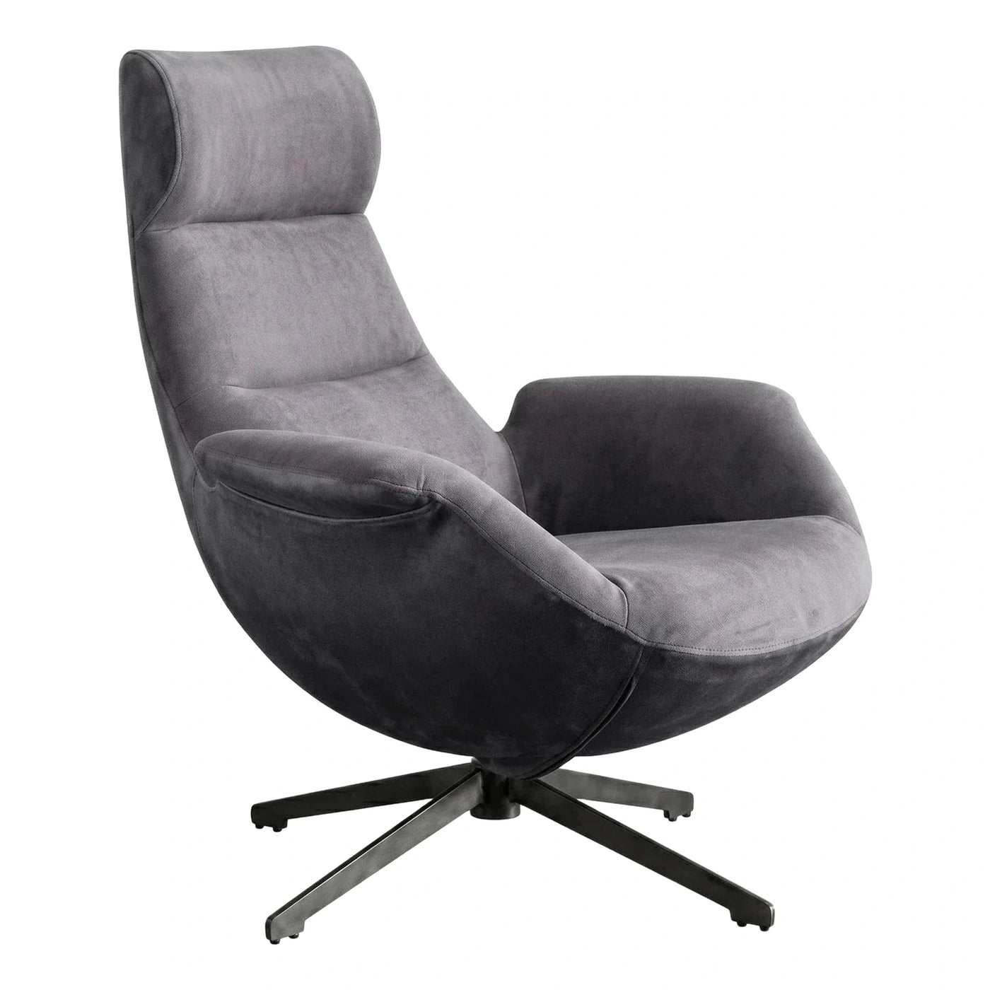 Modern Grey Velvet High Back Swivel Lounge Chair