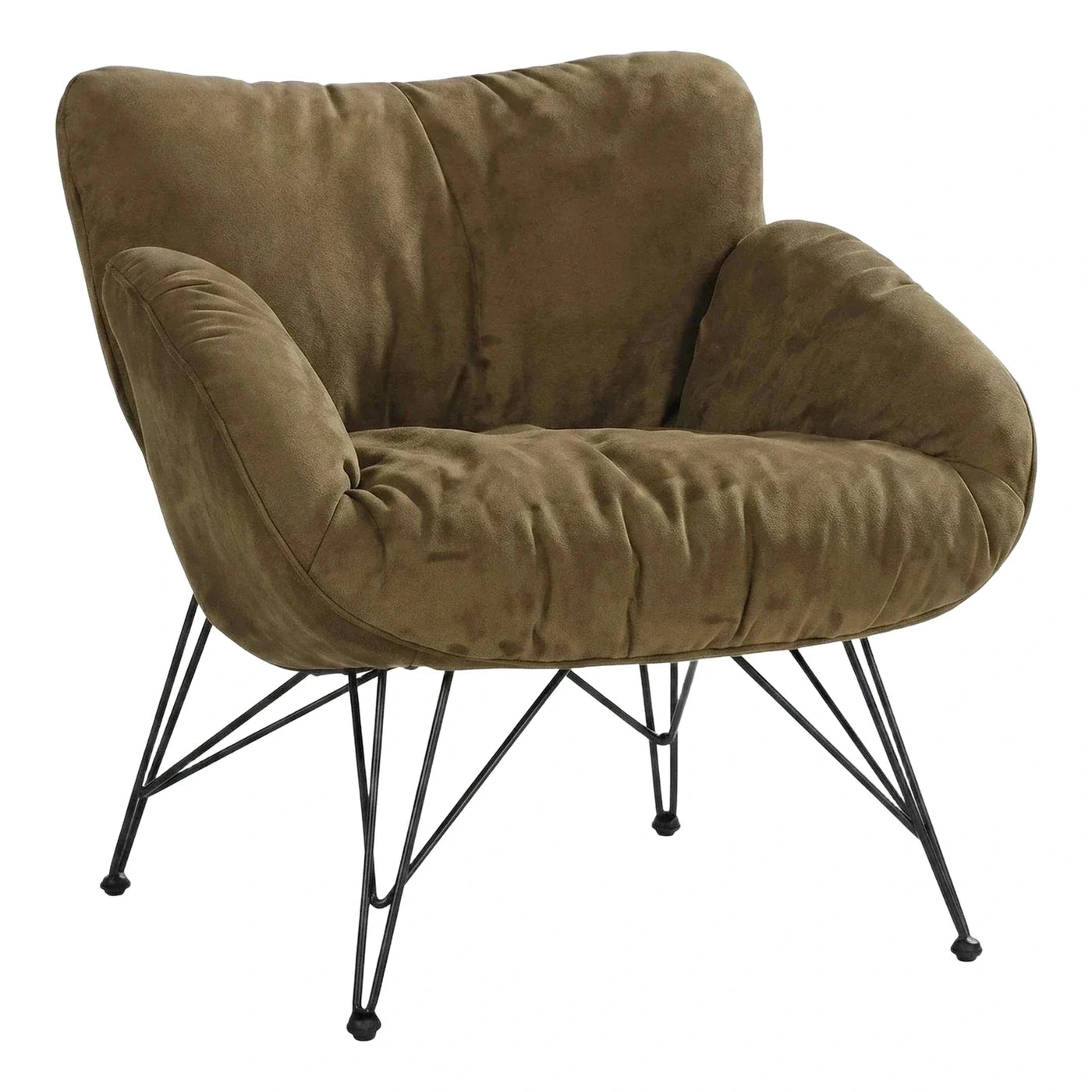 Olive Green Velvet Lounge Chair with Black Wire Base