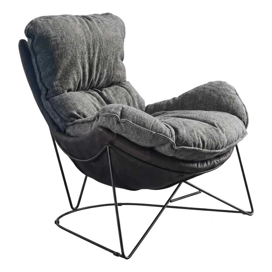 Modern Grey Fabric Lounge Chair with Black Metal Base