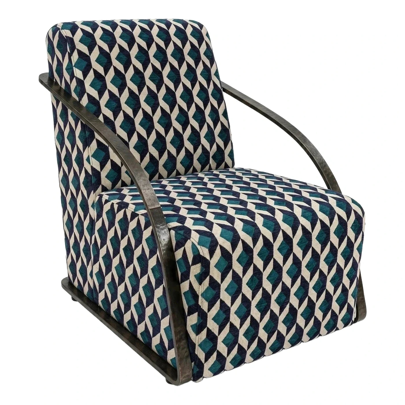 Geometric Patterned Upholstered Armchair with Metal Frame