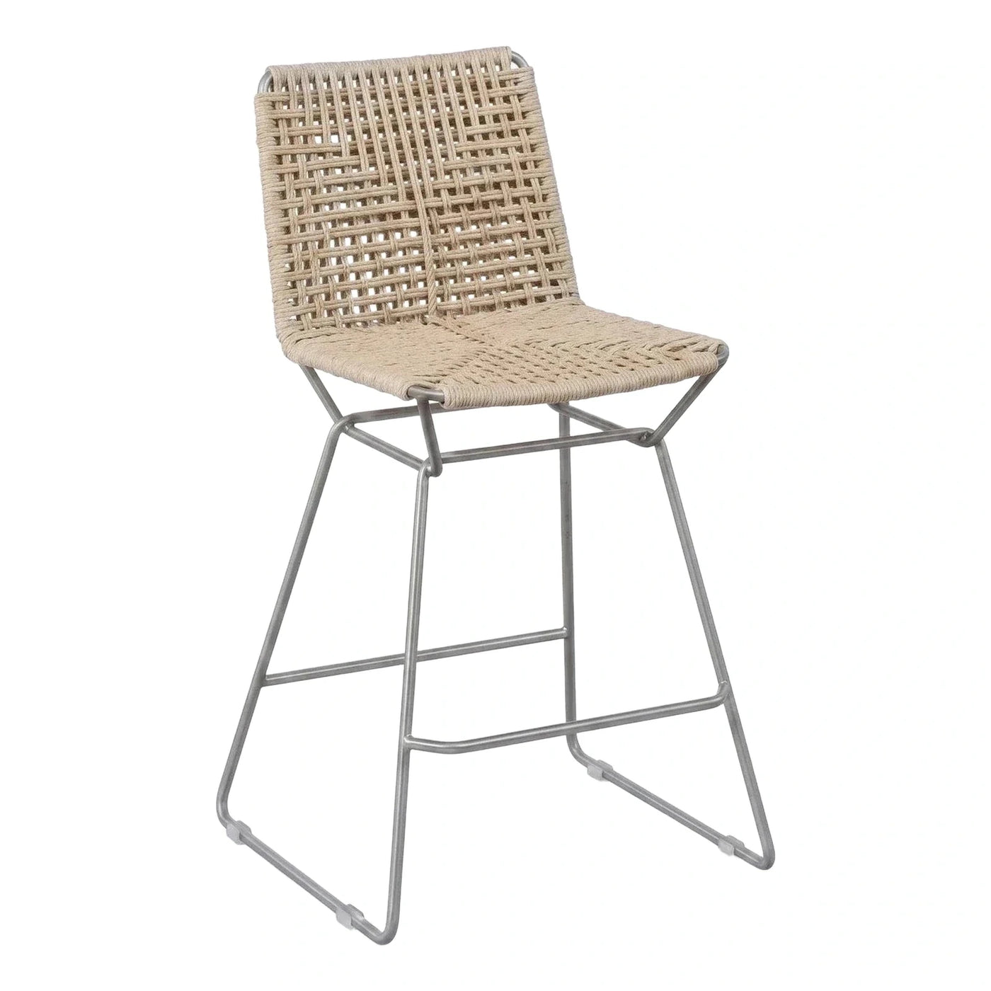 Beige Woven Rope Dining Chair with Grey Metal Frame