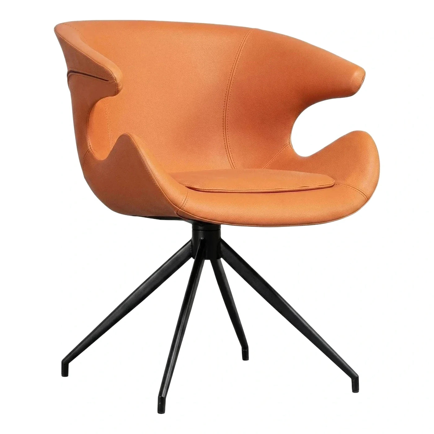 Modern Cognac Leather Swivel Lounge Chair Black Base