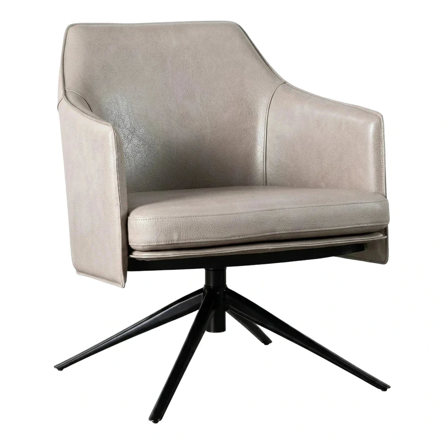 Modern Beige Leather Swivel Lounge Chair