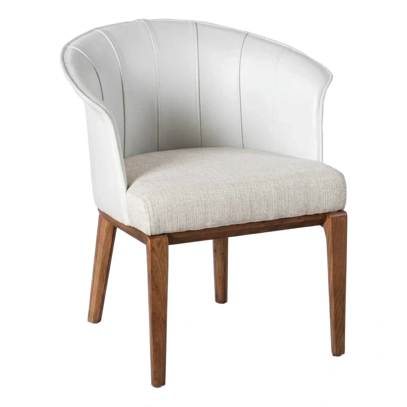 White Channel Back Armchair with Wooden Legs