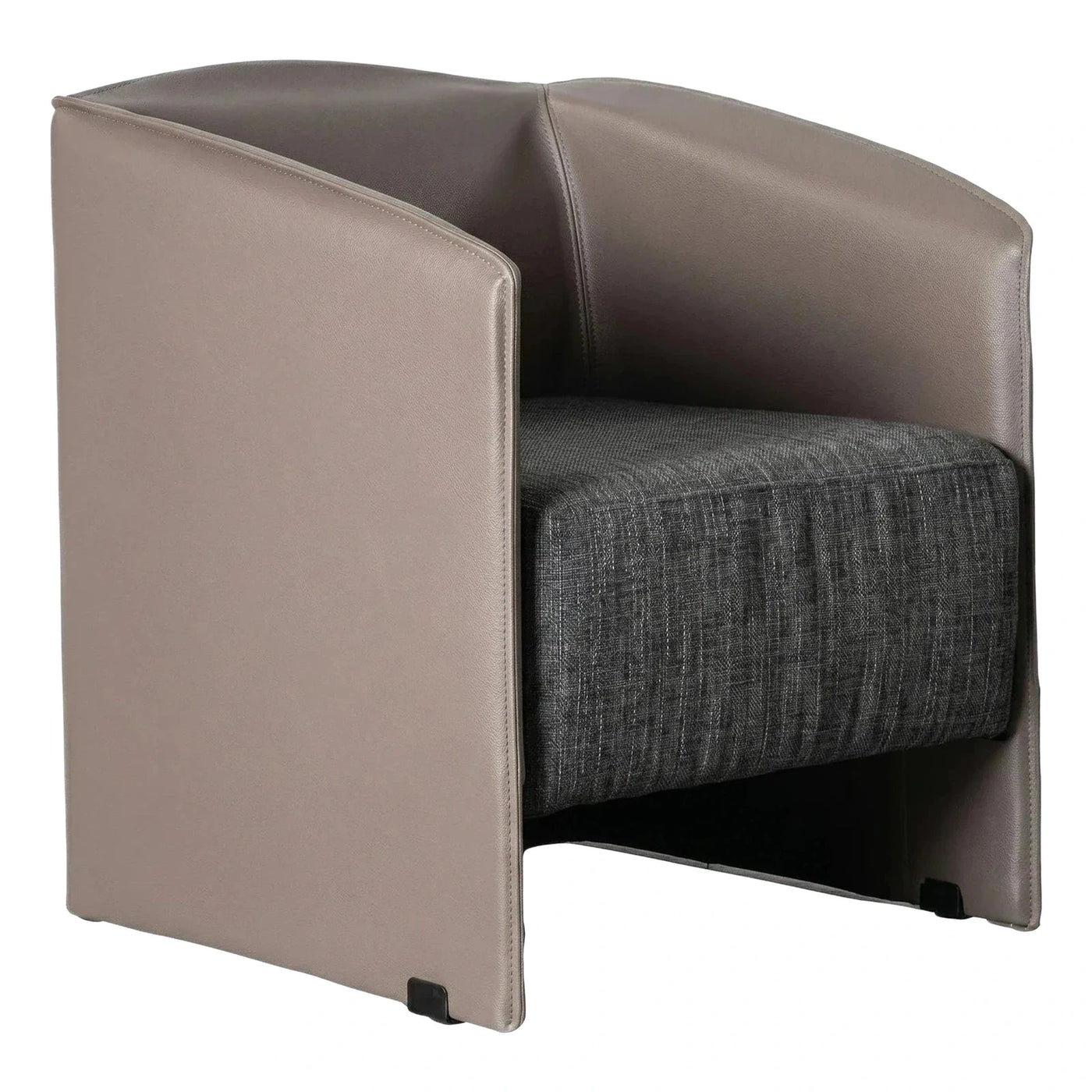 Modern Taupe Leather Armchair with Grey Fabric Seat