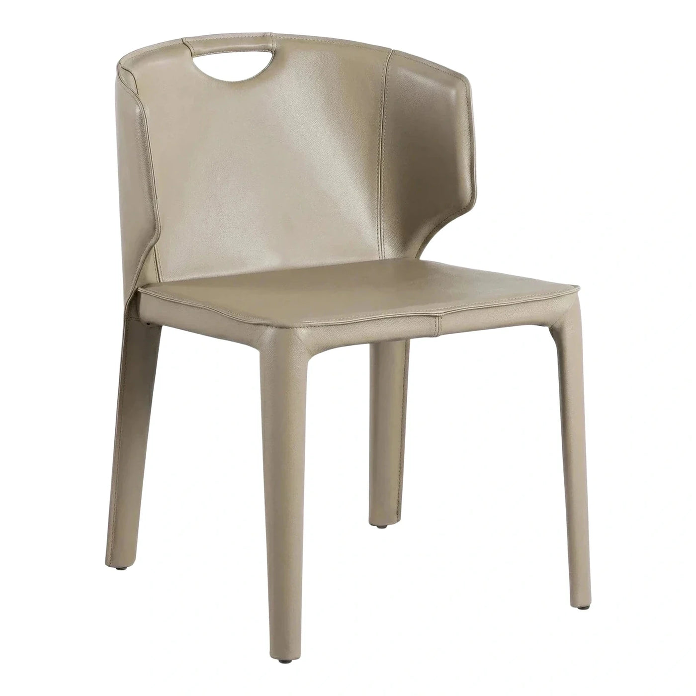 Beige Leather Upholstered Dining Chair with Back Cutout