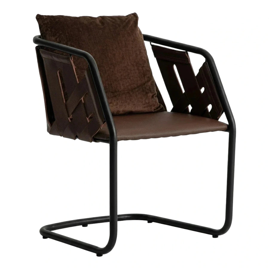Modern Brown Leather Armchair with Black Metal Frame