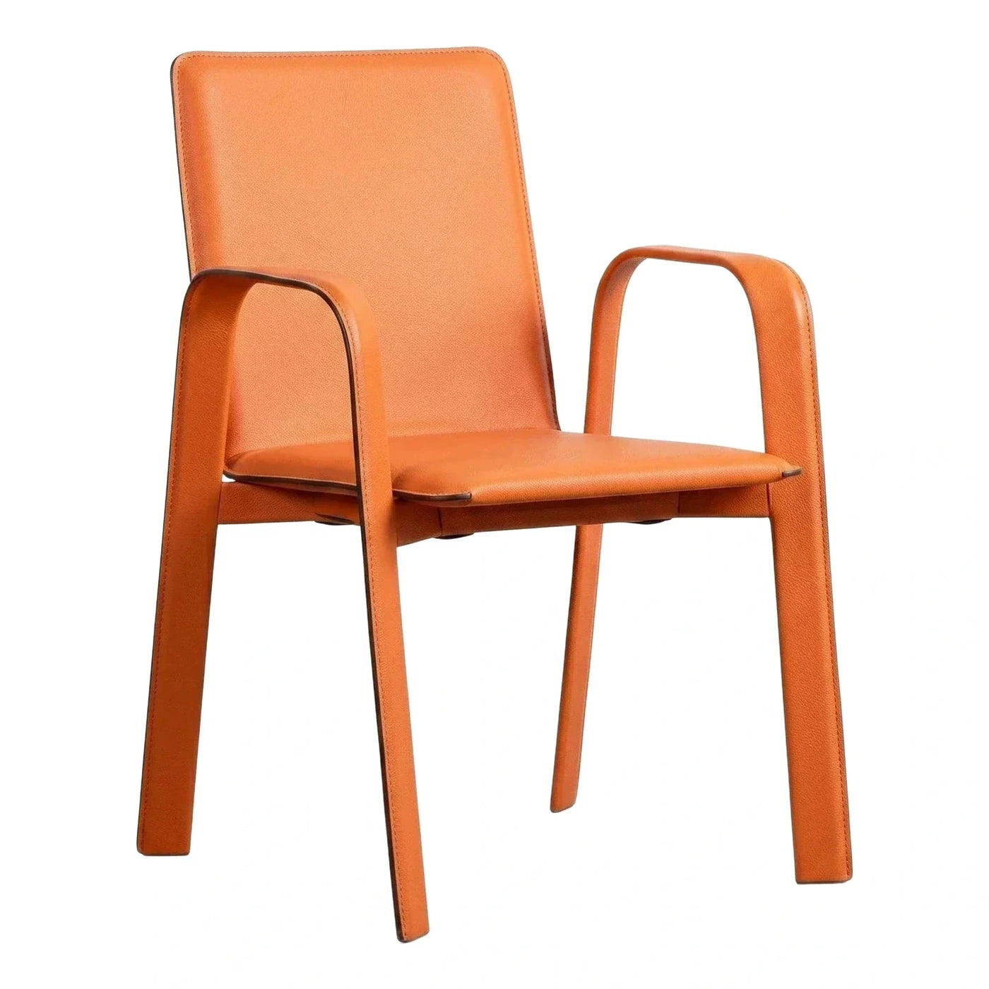 Modern Orange Leather Dining Chair with Arms