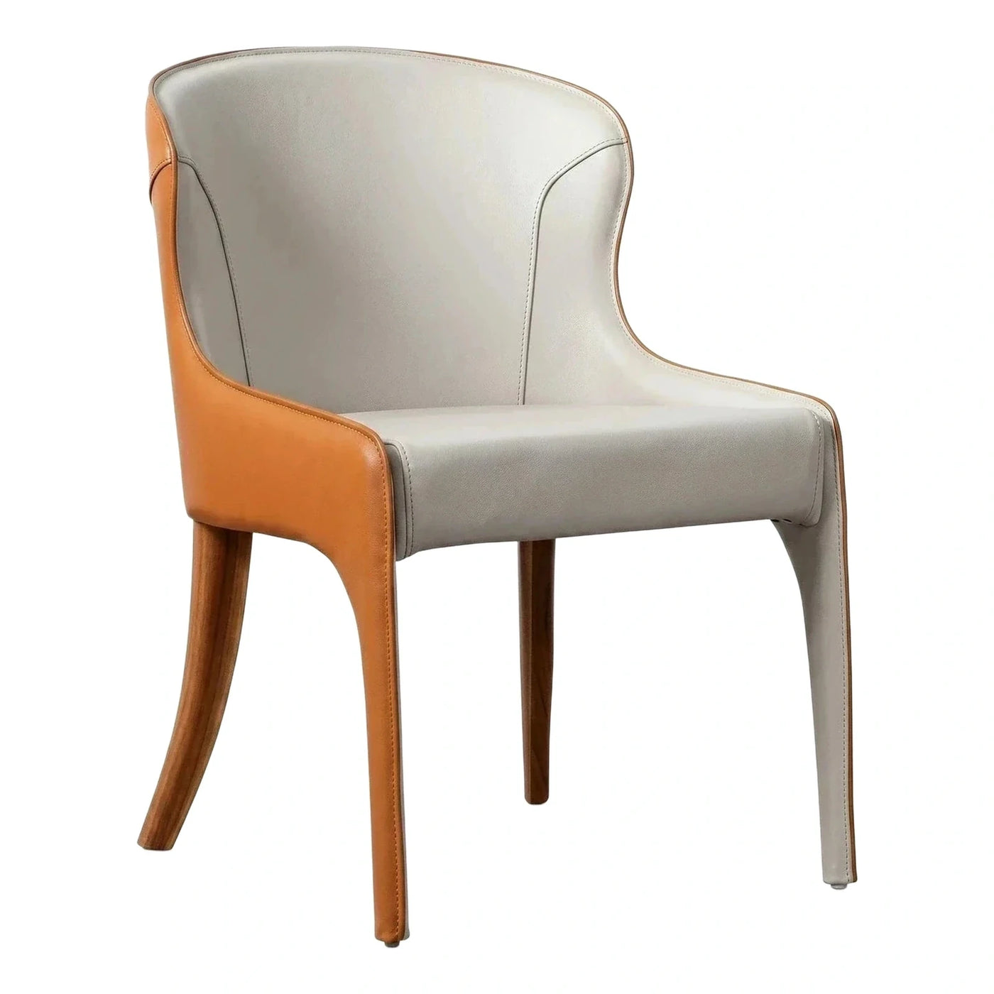 Modern Two-Tone Leather Armchair with Wood Legs