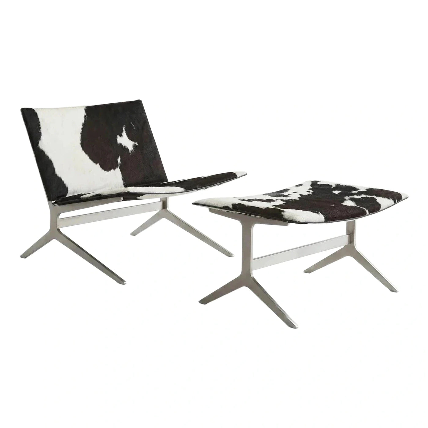 Modern Black and White Cowhide Lounge Chair and Ottoman