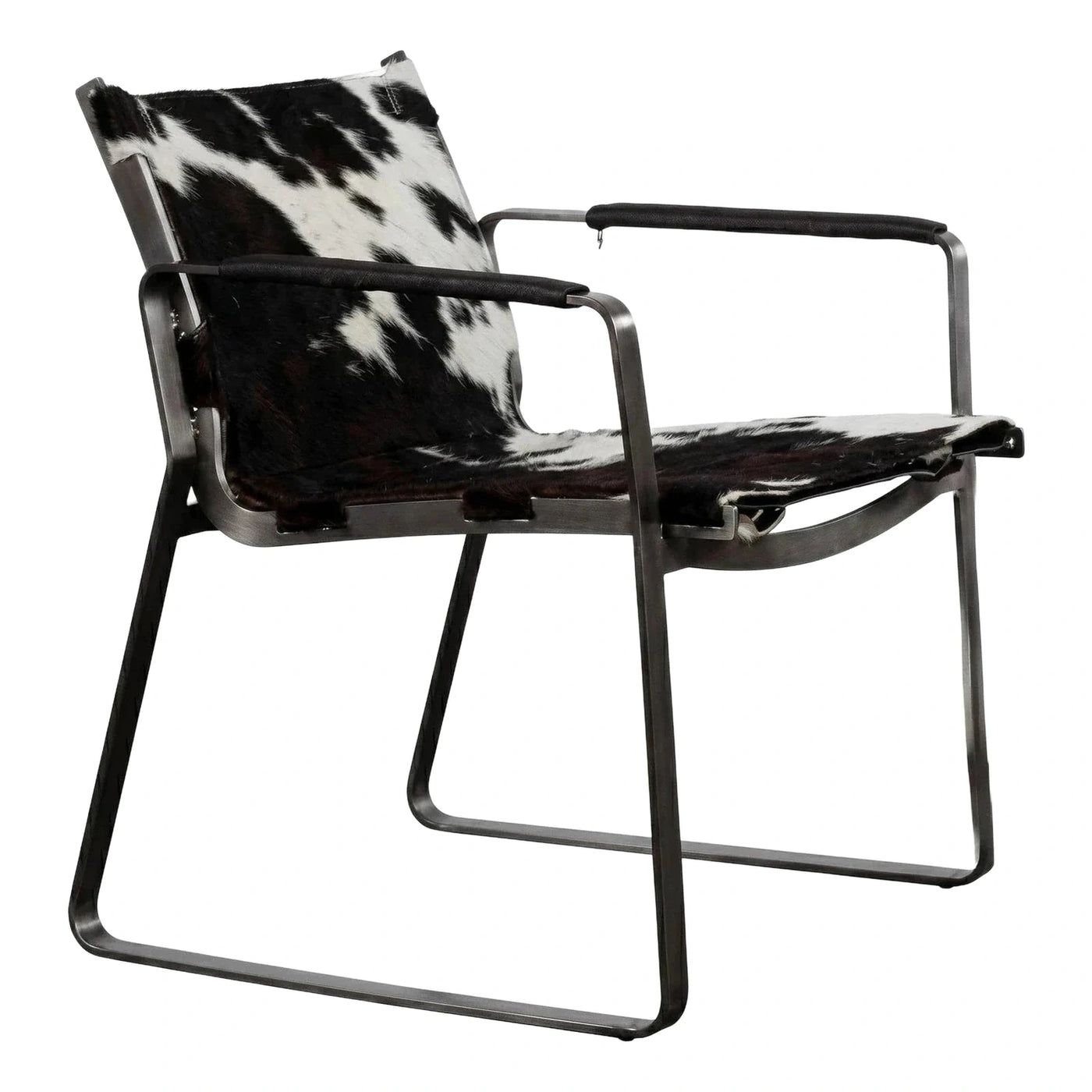 Modern Black and White Cowhide Metal Lounge Chair