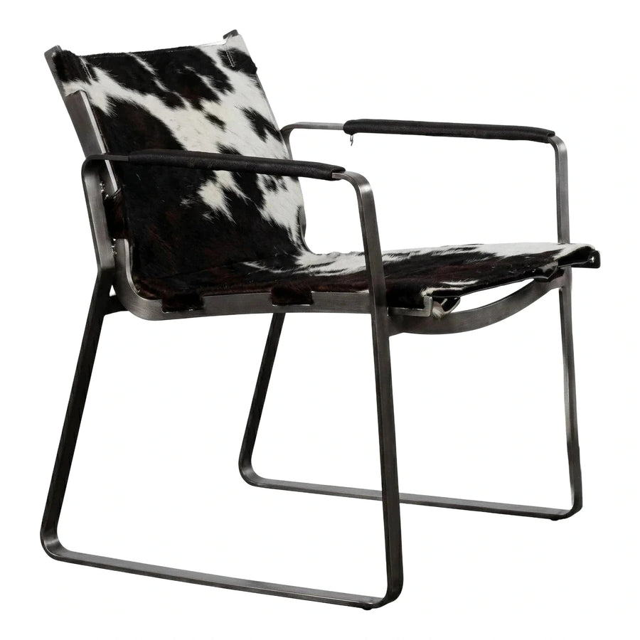 Modern Black and White Cowhide Metal Lounge Chair