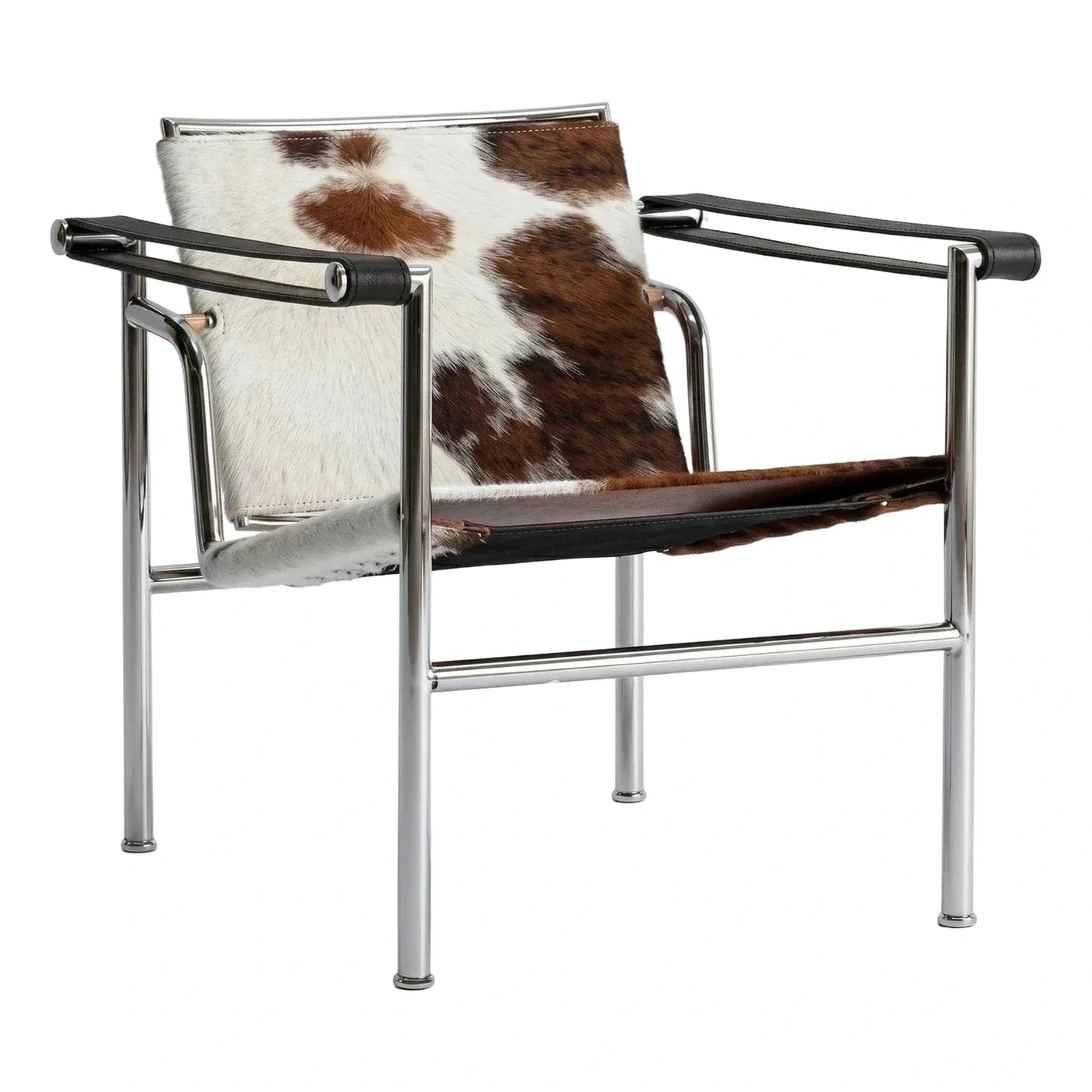 Modern Chrome Tubular Cowhide Sling Lounge Chair