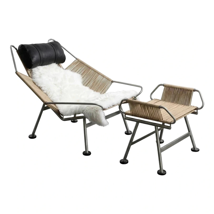 Modern Grey Metal Lounge Chair with Ottoman