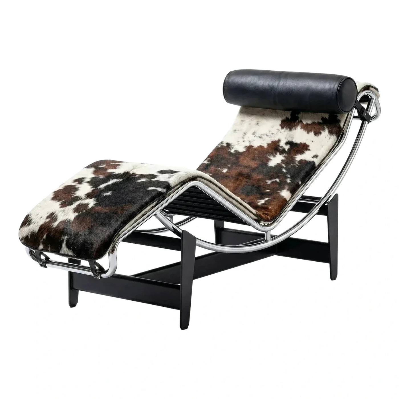 Chrome Frame Chaise Lounge with Cowhide and Leather