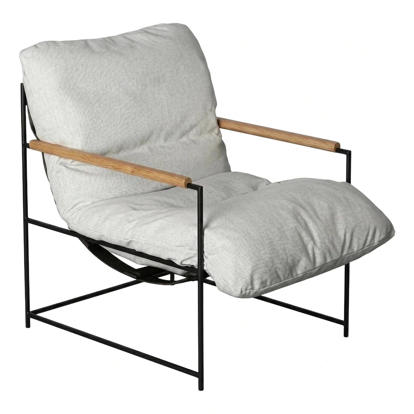 Modern Grey Fabric Lounge Chair with Wood Arms