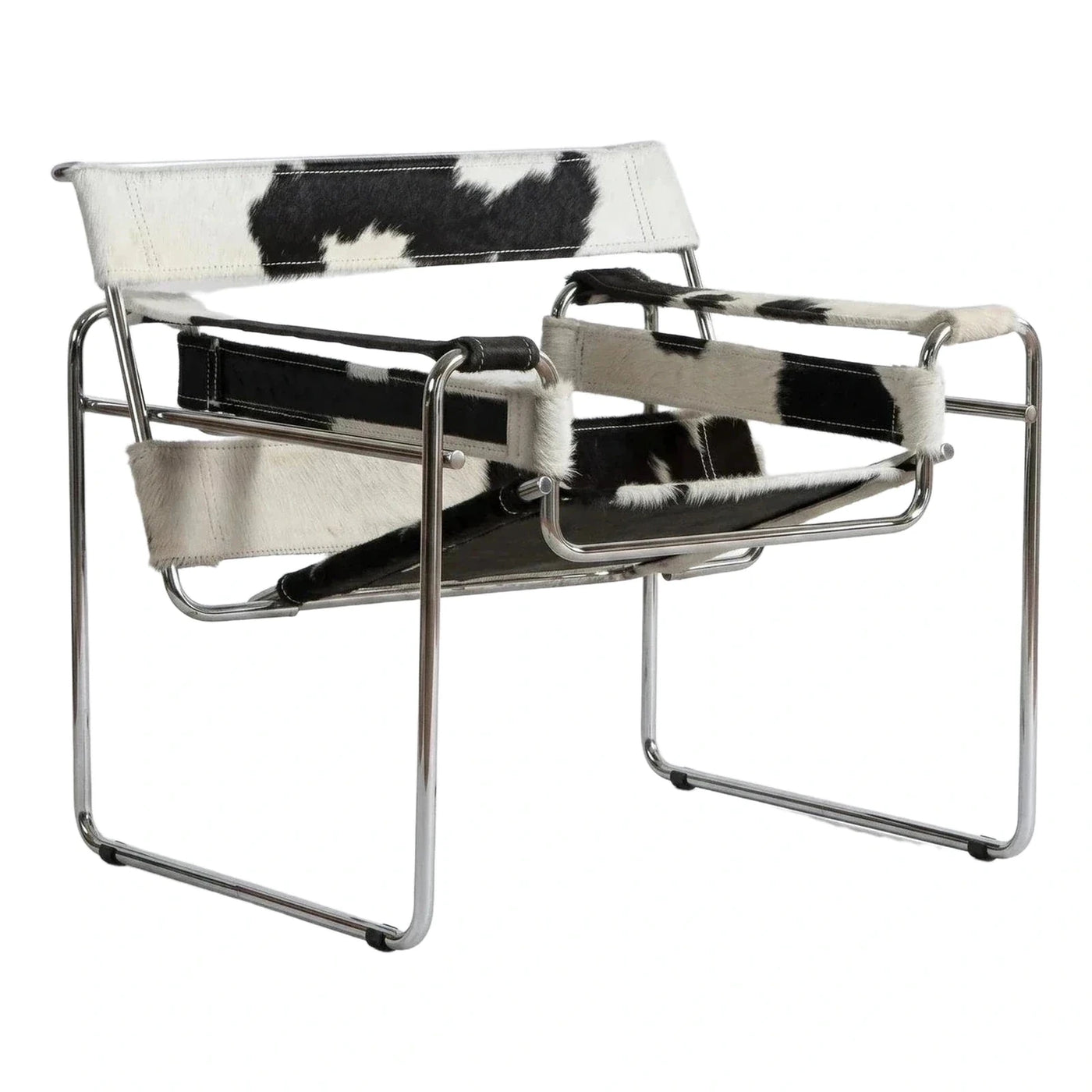 Modern Chrome Tubular Steel Cowhide Lounge Chair