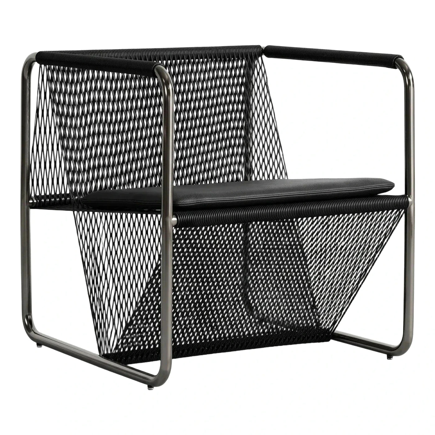 Black Woven Cord Lounge Chair with Metal Frame