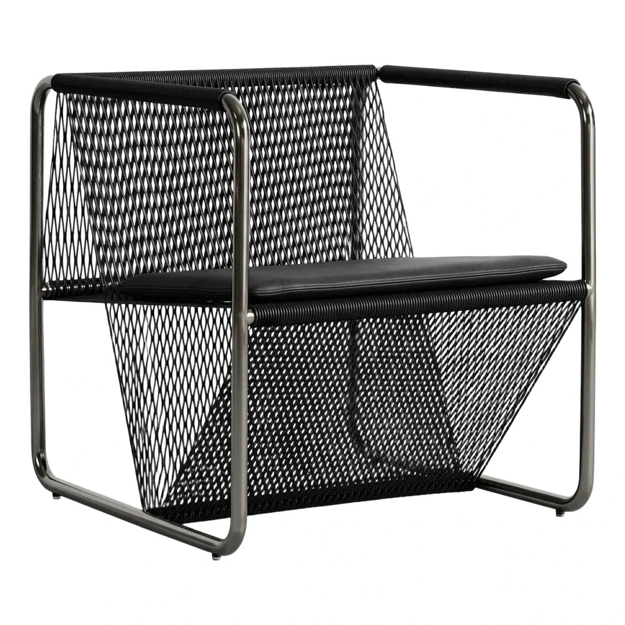 Black Woven Cord Lounge Chair with Metal Frame