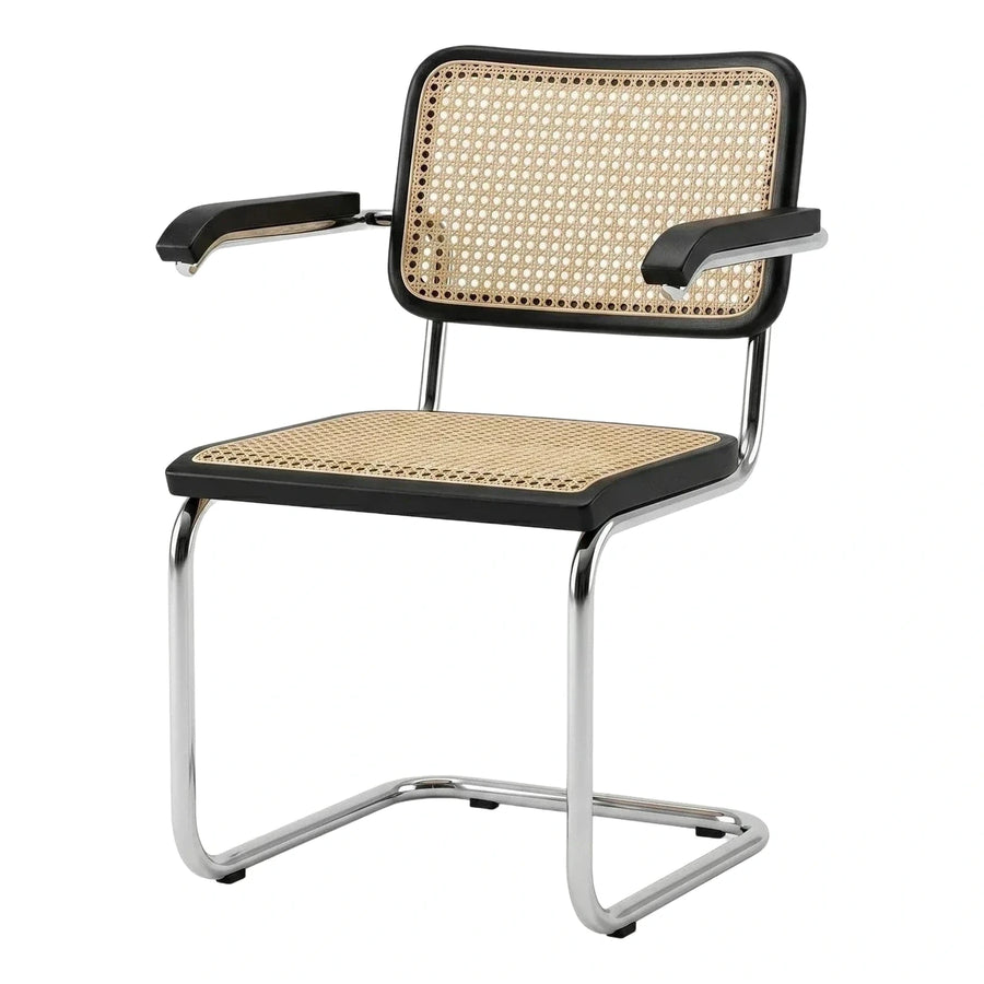 Black Bentwood Cantilever Armchair with Cane Seat